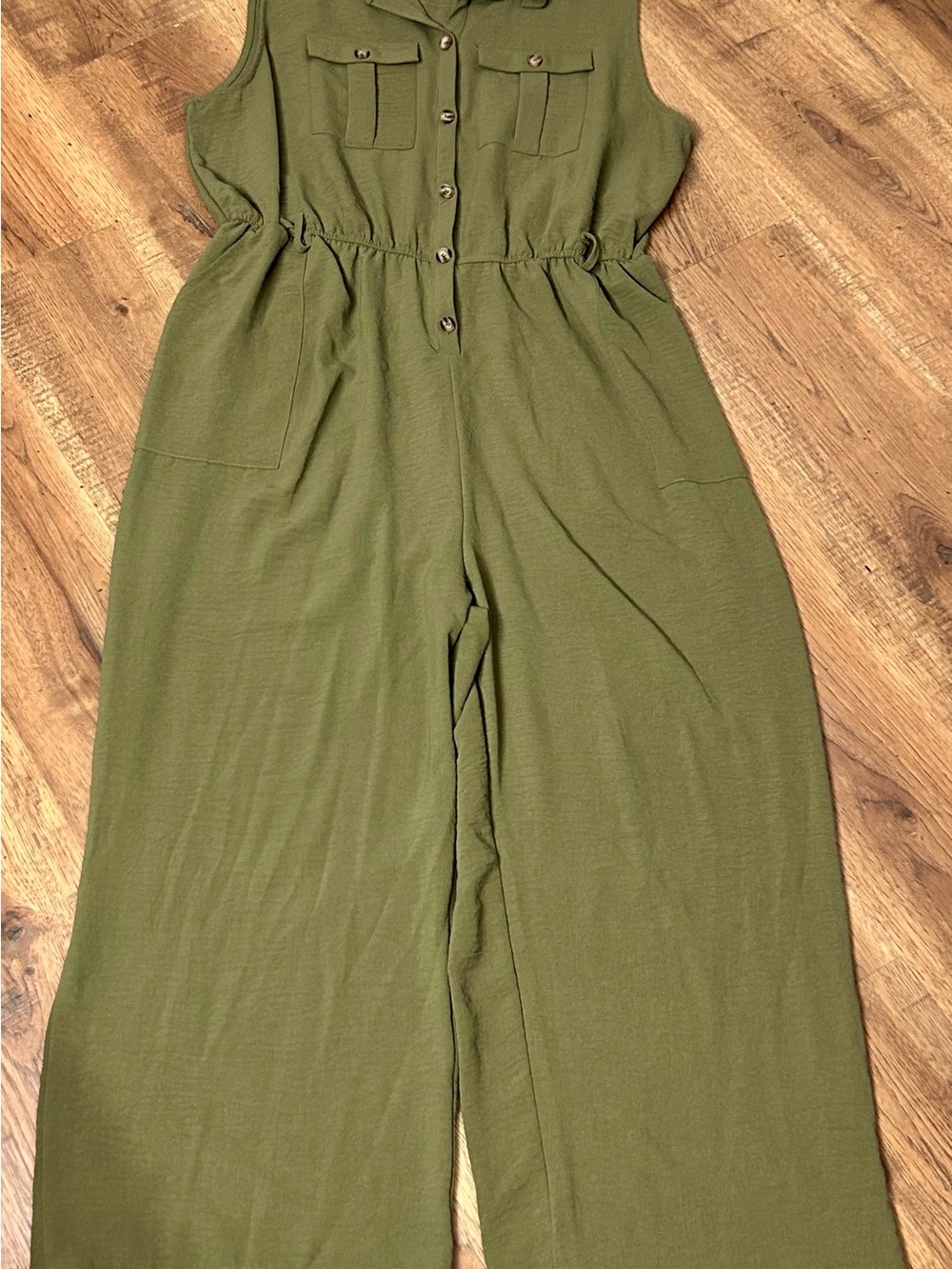 Sleeveless Olive Utility Jumpsuit with Button Front